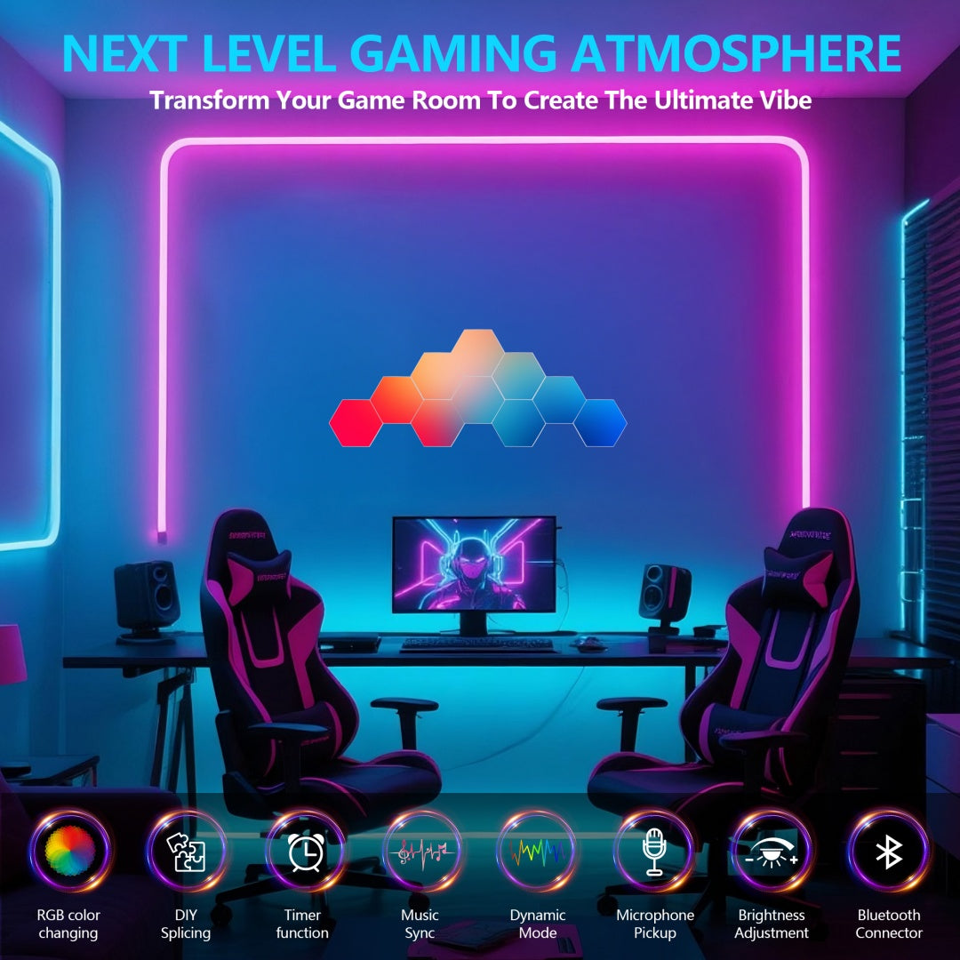 Hexagon Lights  10 Pack  LED Wall Panels, RGB Gaming Lights With APP, Smart Modular Panel Hex Tiles Push Glide Expansion Shapes Light