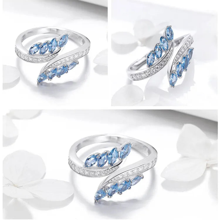 Willow Shape Light Blue CZ  Ring